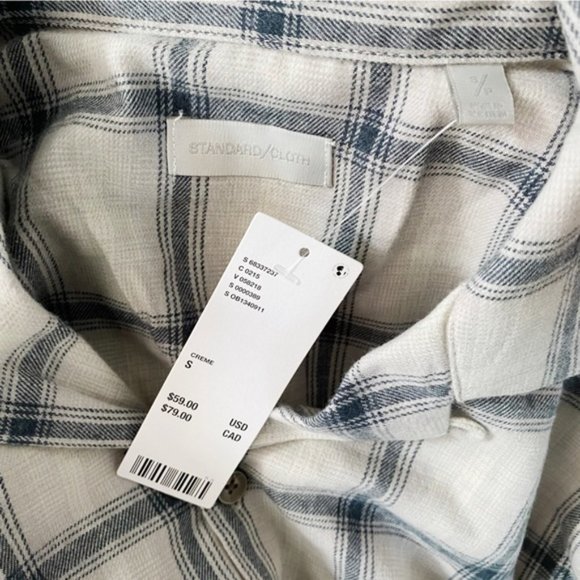 Urban Outfitters Men’s Standard Cloth Flannel Collar Shirt Cream Plaid New Small - Picture 12 of 15